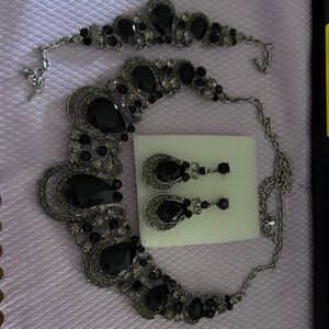 Black Teardrop Statement Necklace & Earrings Set